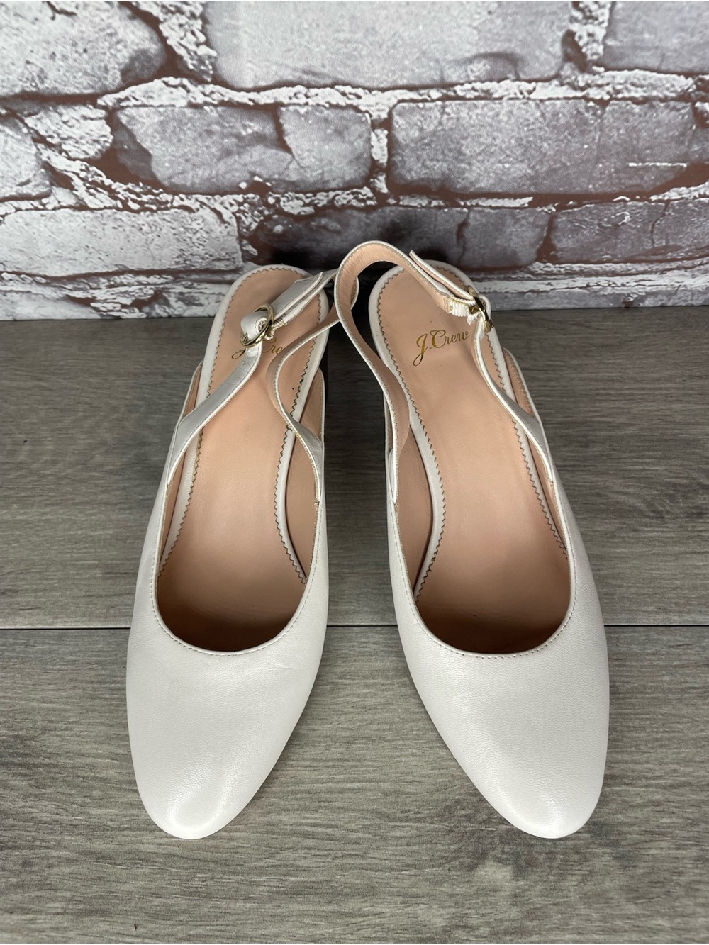 J.Crew White Leather Ankle Strap Stacked Wood Heel Sandals Women’s Sz 9M US/40EU